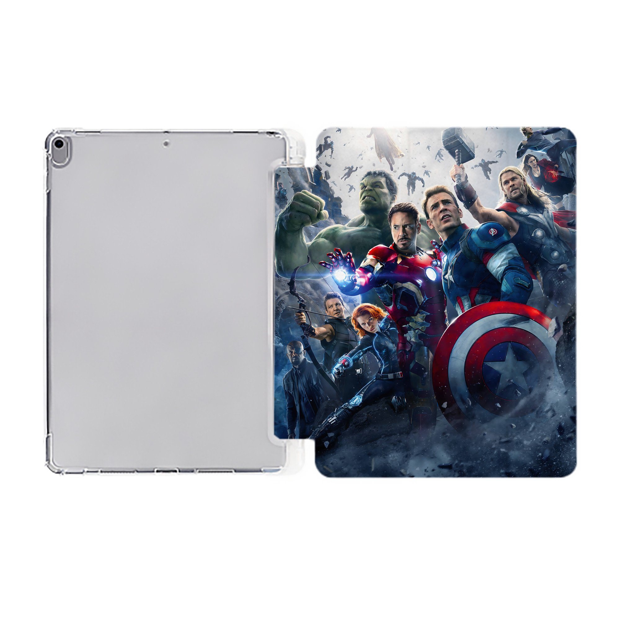 （画像用） アベンジャーズ The Avengers IPad ケース ペン収納付き 三つ折りスタンド PUレザー×シリコン 対応機種9.5/10.5/10.9インチ